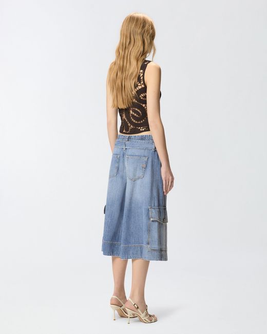 Pinko Blue Denim Utility Bermuda Shorts With Belt