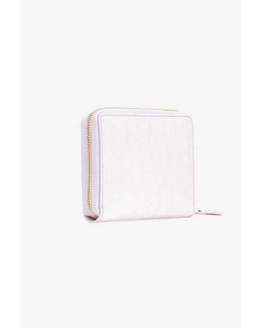 Pinko Multicolor Galleria Square Zip-around Wallet In Shiny Croc-print Leather