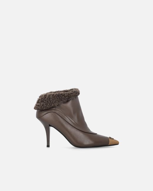 Pinko White Booties With Faux Fur And Metal Toe