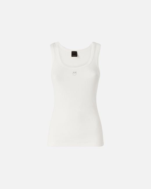 Pinko White Vest Top With Love Birds Golden Detail