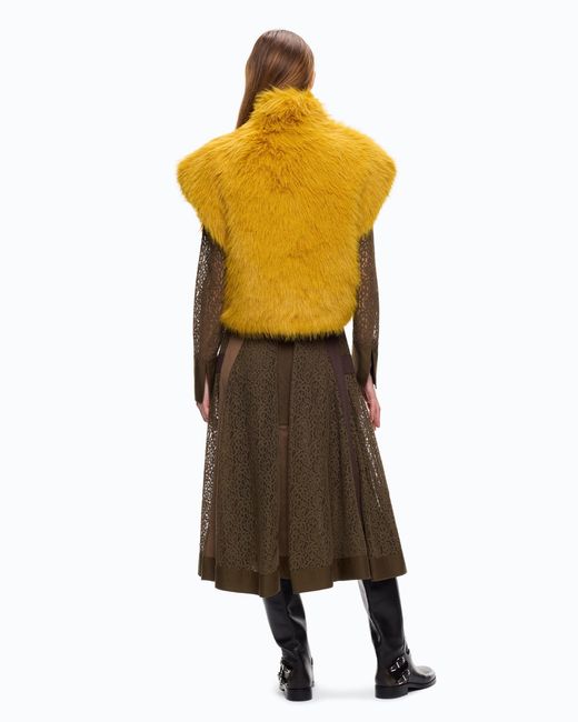 Pinko Yellow Cropped Faux Fur Vest