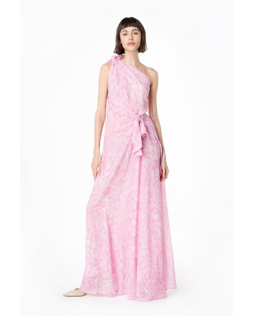 Pinko Pink Long Printed Chiffon Dress