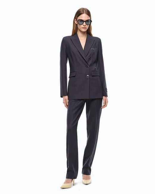 Pinko Blue Double-Breasted Slim-Fit Wool-Blend Jacket