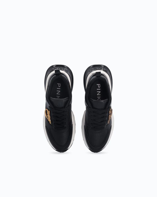 Pinko White Ariel Leather-Effect Sneakers With Mirror Detailing