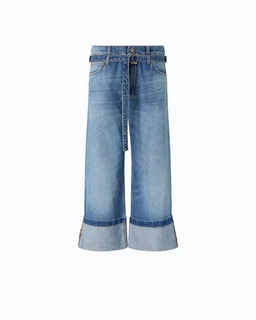 Pinko Blue Cropped Jeans With Cuffs And Belt