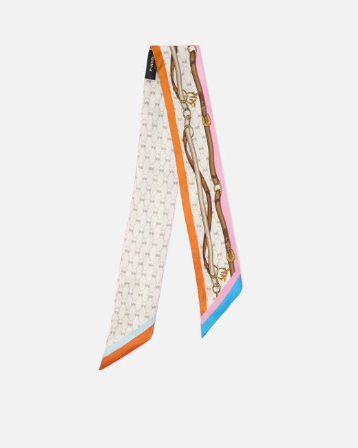 Pinko White Thin Scarf With Multicoloured Print