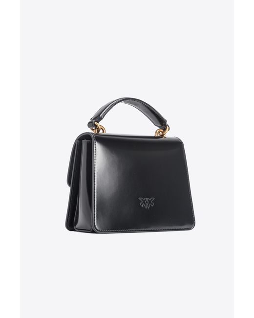 Pinko Black Mini Love Bag One Top Handle Light In Glossy Leather