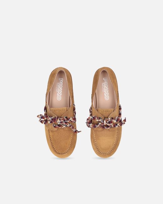 Pinko White Suede Moccasins With Multicoloured Laces