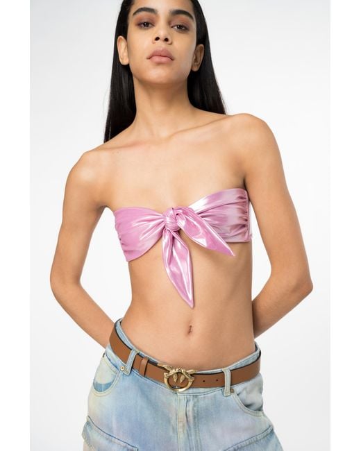 Pinko Pink Wet-effect Laminated Bikini Top