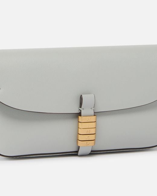 Pinko Gray Saddle Flat Medium Shoulder Bag