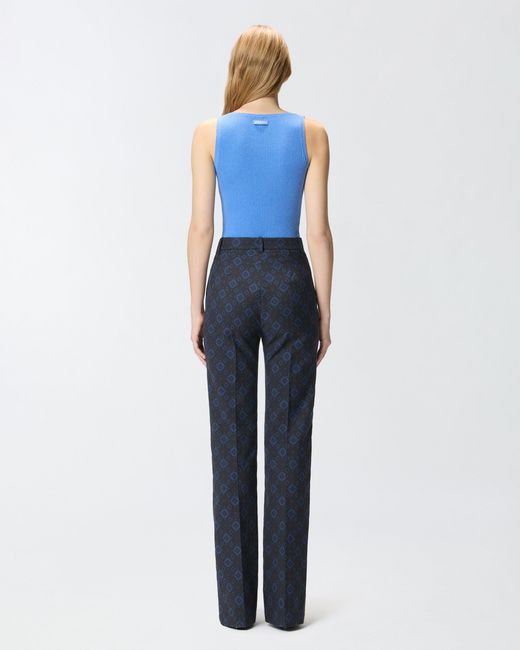 Pinko Blue Ribbed Sleeveless Top With Monogram
