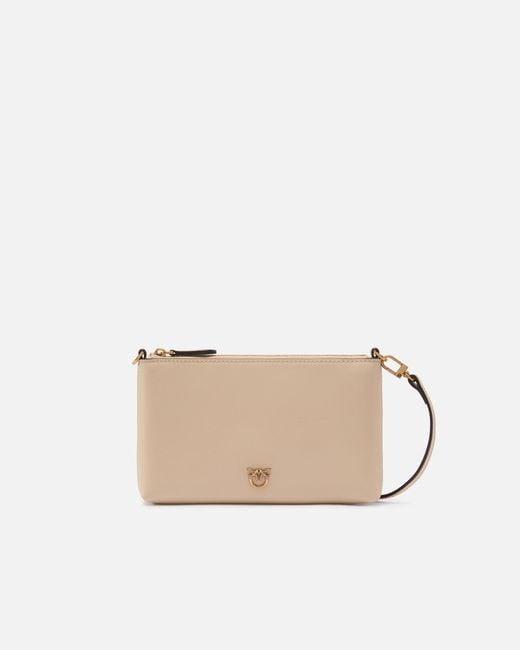 Pinko Natural Flat Leather Clutch With Love Birds Logo