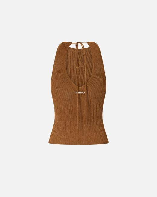 Pinko Brown Off-The-Shoulder Top With Neck Fastening