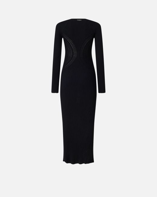 Pinko Blue Slim-fitting Ribbed Knit Long Dress