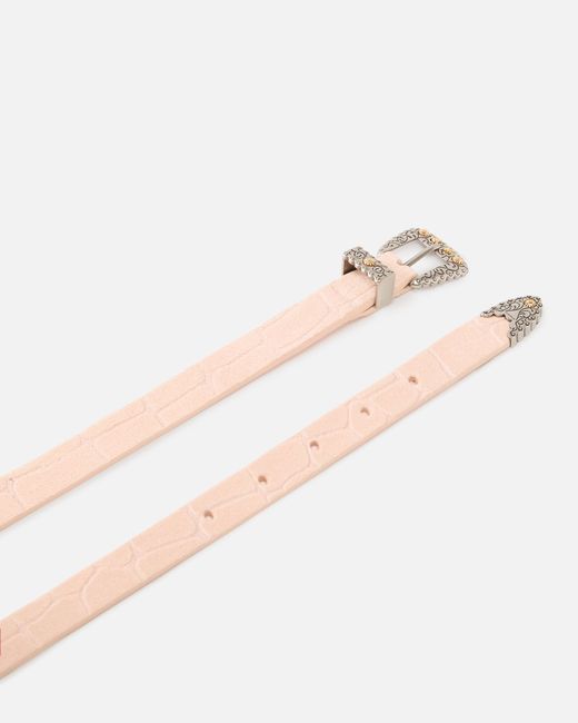 Pinko White Crocodile-Print Leather Belt With Texan Buckle, 1.7 Cm