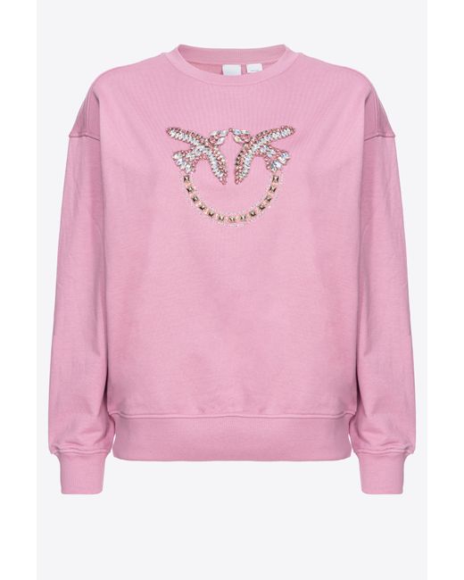 Pinko Pink Sweatshirt Love Birds-Stickerei, Rauch Orchidee