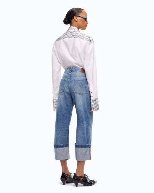Pinko Blue Cropped Jeans With Cuffs And Belt