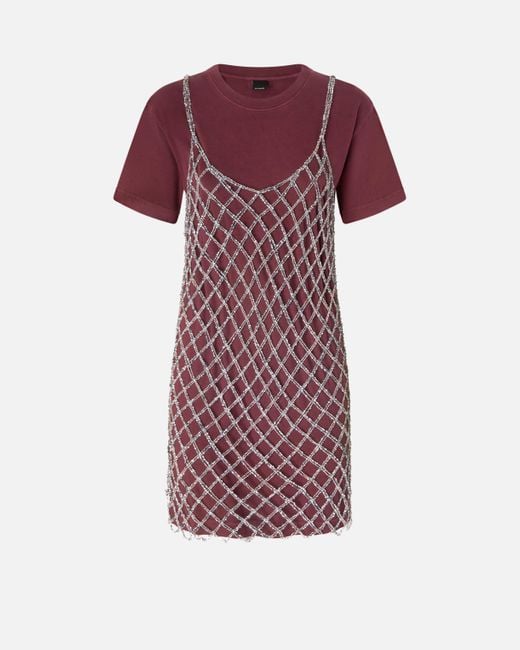 Pinko Purple Mini T-shirt Dress With Sequinned Slip