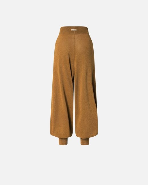 Pinko Natural Wide-Leg Trousers With Metallic Yarn