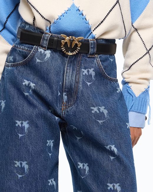 Pinko Blue Jeans With All-Over Love Birds Logo