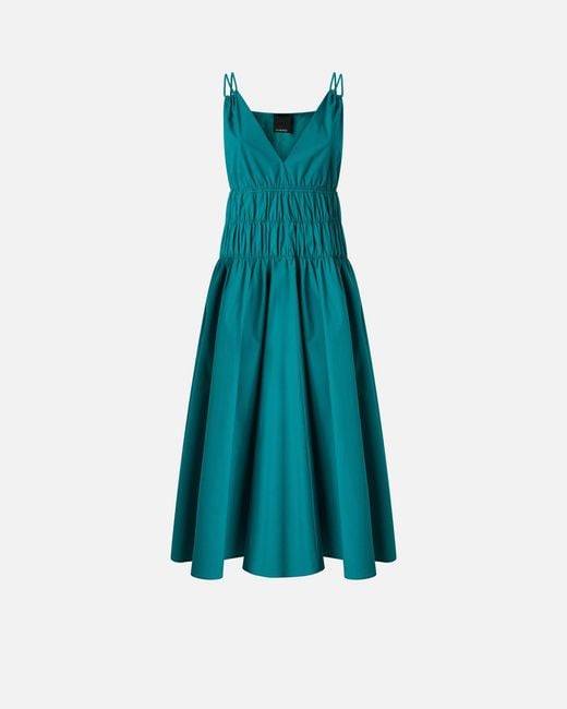 Pinko Blue Sleeveless Midi Dress With Pleats And Gathering