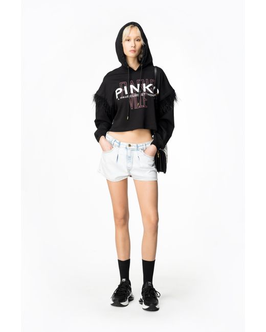 Pinko Black Cities Sweatshirt With Feathers