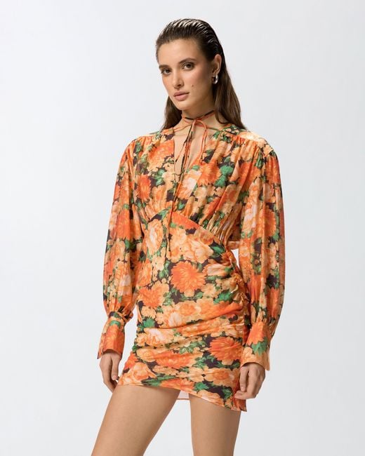 Pinko Orange Botanic Garden Floral-Print Mini Dress