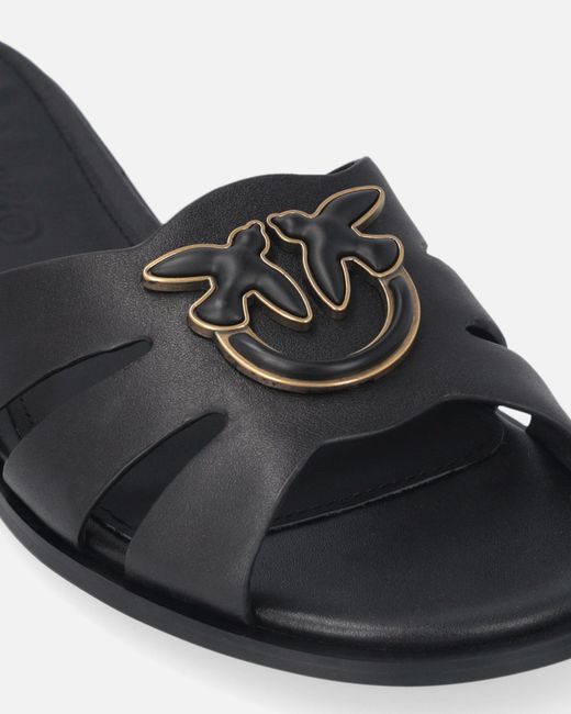 Pinko White Leather Slip-On Sandals With Love Birds Logo