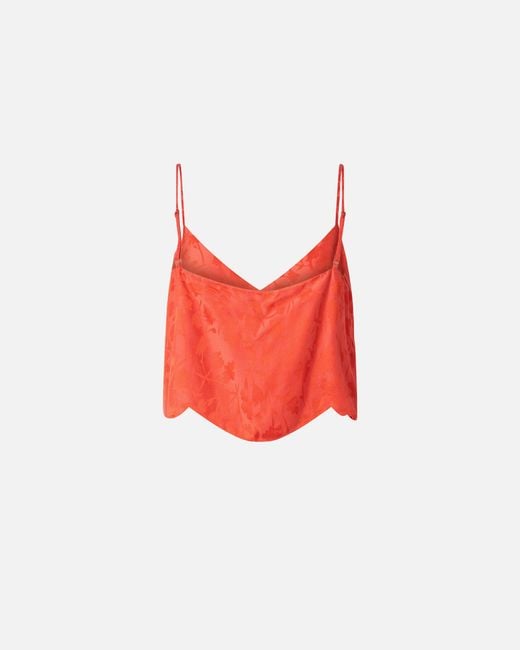 Pinko Red Jacquard Crop Top With Spaghetti Straps
