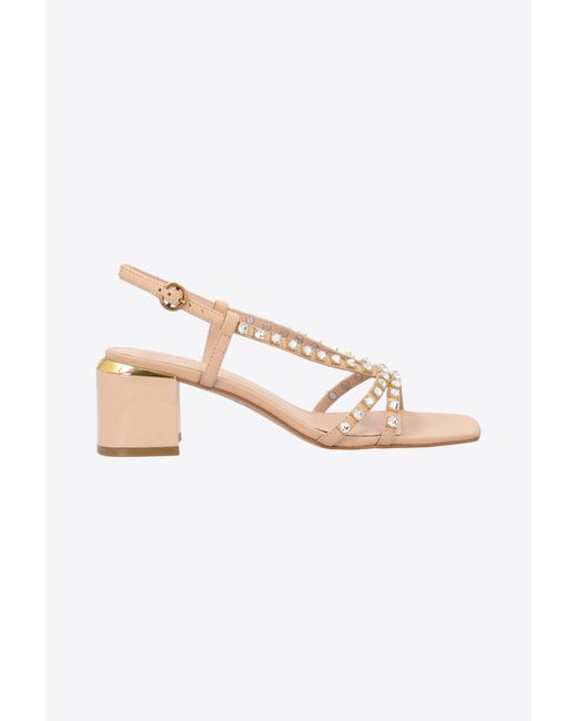 Pinko White Nappa Leather Sandals With Golden Heel