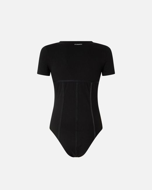 Pinko Black Short-Sleeved Corset Bodysuit