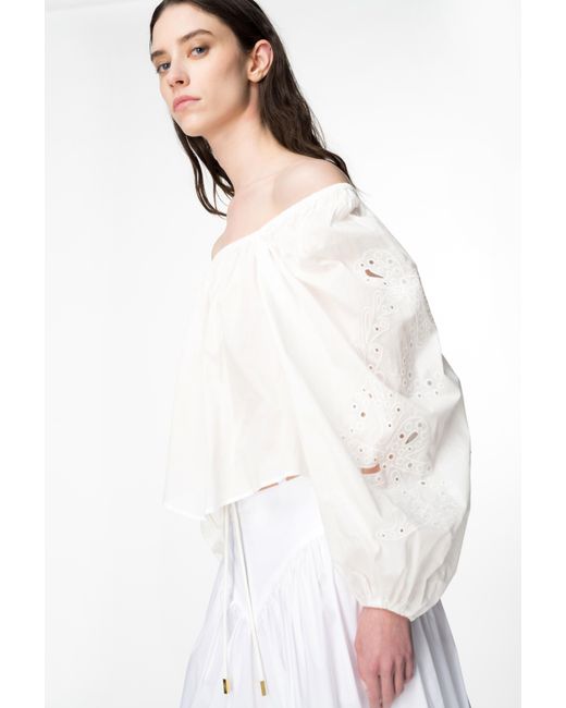 Pinko White Short Blouse With Broderie Anglaise