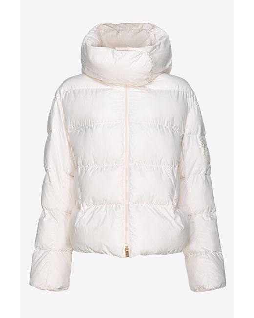 Pinko White Technical Canvas Jacket With Hood