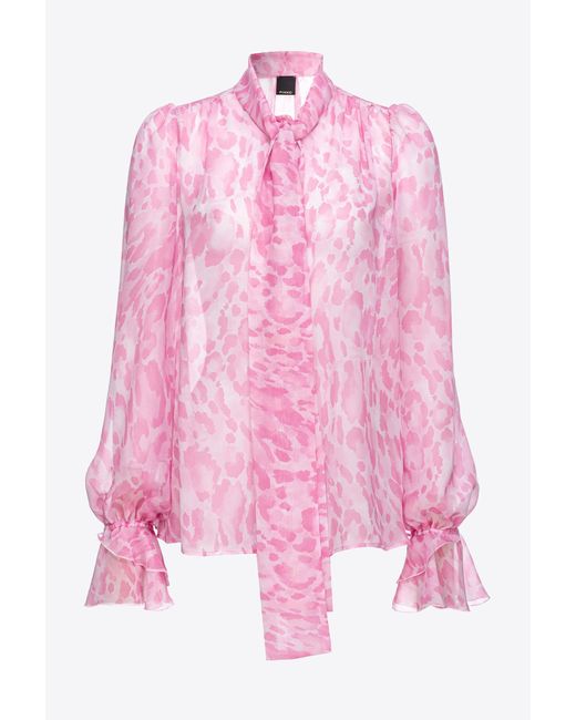 Blusa chiffon stampato di Pinko in Pink