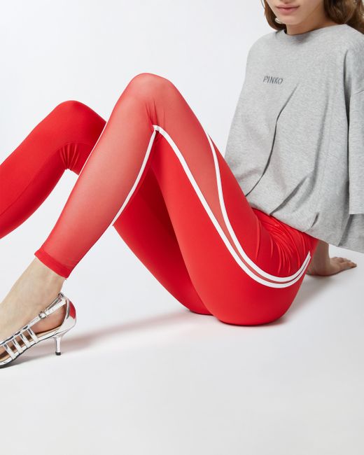 Pinko Red Leggings With Sheer Inserts
