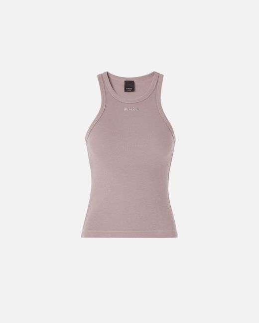 Pinko Pink Ribbed Vest Top With Logo