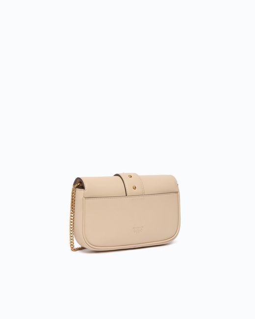 Pinko Natural Love Bag Pocket Small Leather Shoulder Bag With Jewel Buckle