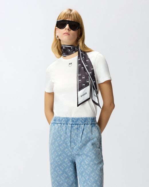 Pinko White T-Shirt With Love Birds Logo Scarf