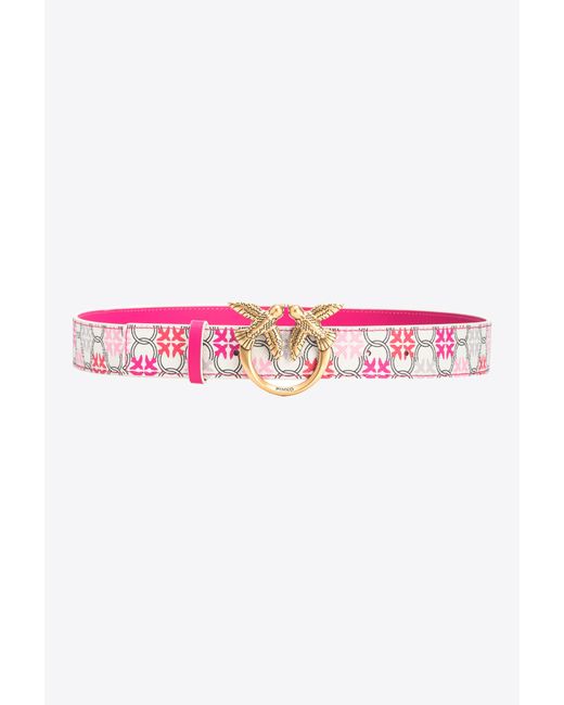 Pinko Pink 3cm Logo-print Belt With Love Birds Buckle