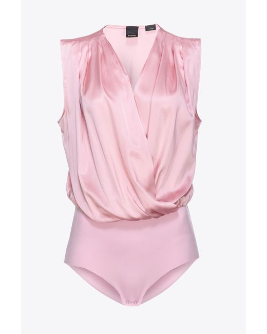 Pinko Pink Stretch Satin Wrap-front Bodysuit