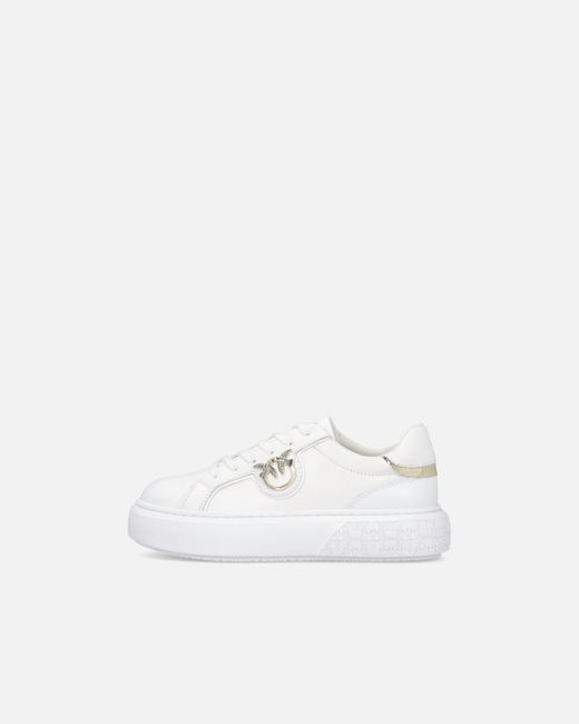 Pinko White High-Soled Flatform Sneakers With Metal Logo