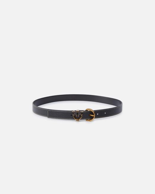 Pinko White Tumbled Leather Belt With Love Birds Detail, 2.5 Cm