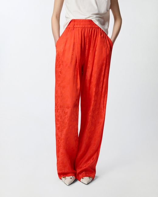 Pinko Red Floral Jacquard Trousers