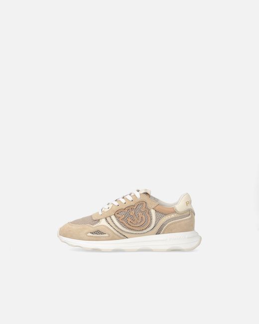 Pinko White Mesh And Suede Sneakers With Love Birds Logo