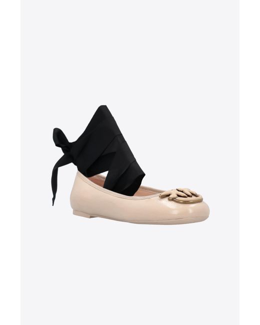 Pinko Black Nappa Leather Ballerinas With Ribbons