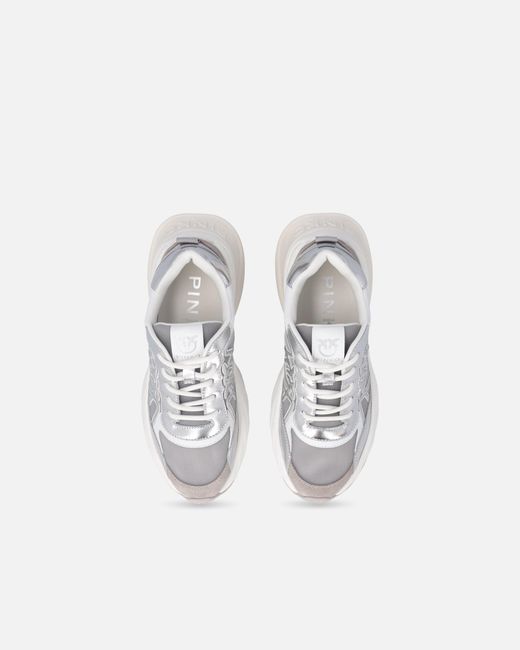 Pinko White Sneakers With Laminated Inserts And Love Birds Logo