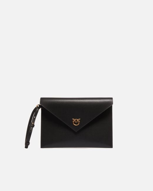 Pinko Black Leather Clutch With Love Birds Logo