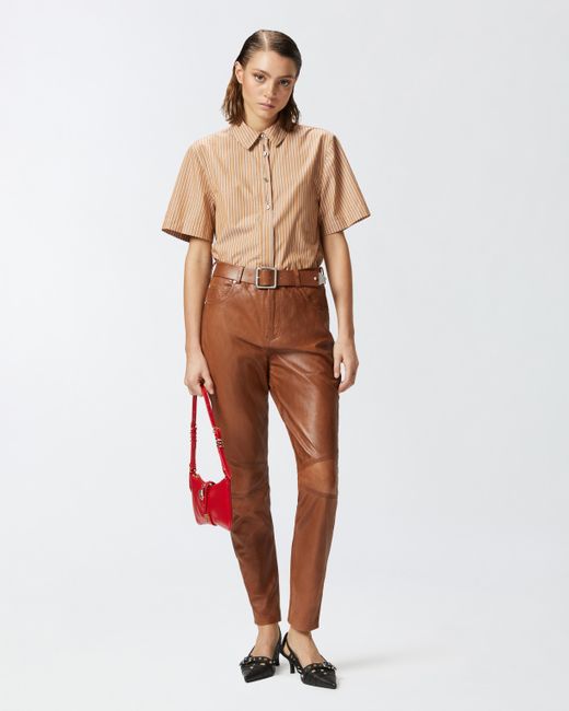 Pinko Brown Leather Trousers With Belt