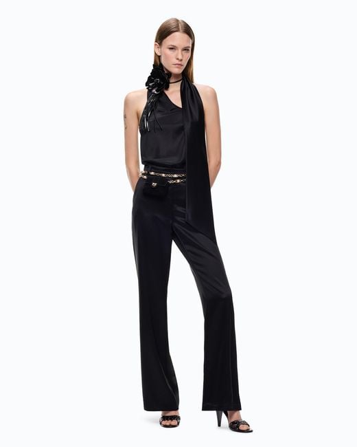 Pinko Black Long Satin Jumpsuit With Sash