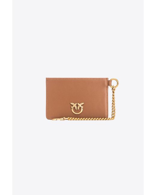 Pinko White Leather Card Holder With Chain